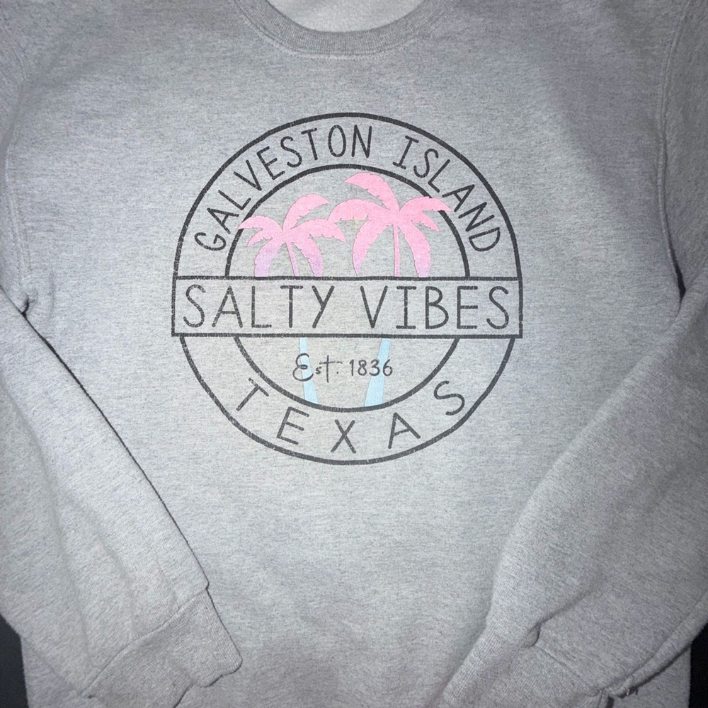 Galveston Island Crewneck Sweatshirt with Pink Palm Trees